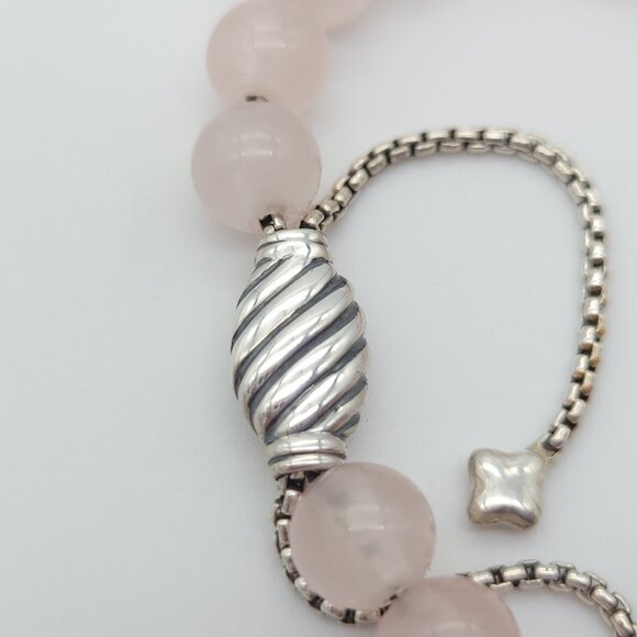 David Yurman Sterling Silver 8mm Rose Quartz Spiritual Bead Beaded Pull Bracelet - Picture 9 of 9